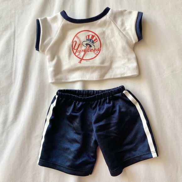 Build a Bear BAB NY Yankees T-Shirt Outfit Red White Blue Baseball Bat Hat - Picture 2 of 11